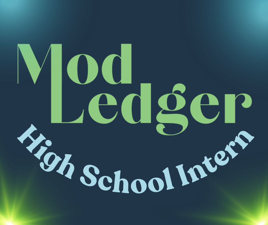 A stylish graphic features the text "Mod Ledger" and "High School Intern" against a dark backdrop with green and blue lighting effects.